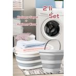 Porsima 2li Katlanabilir Akordiyon Temizlik Seti - Katlanır Sepet 25 lt. - Katlanır Su Kovası 10 lt.