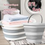 Porsima 2li Katlanır Temizlik Seti - Katlanır Sepet 25LT - Katlanır Kova 10LT - Açık Gri