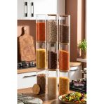 Porsima 3-3 Bambu Vakumlu Kapaklı Yuvarlak Borosilikat Cam 9lu Kavanoz Seti Saklama Kabı 1650ml 10x25cm