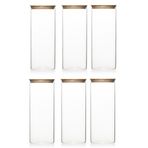 Porsima 3-3 Bambu Vakumlu Kapaklı Yuvarlak Cam 6lı Kavanoz Seti Saklama Kabı 1650ml 10x25cm