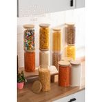 Porsima 3-4 Bambu Vakumlu Kapaklı Yuvarlak Cam 12LI Kavanoz Seti Saklama Kabı 1650ML 10X25CM - 12 Adet