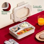 Porsima 3110 Paslanmaz Çelik 3 Bölmeli Vakumlu Yemek Termosu Beslenme Kutusu Taşınabilir Lunch Box Sefer Tası - Krem