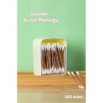 Porsima 3135 Doğal Ahşap Bambu Saplı Standlı Kulak Temizleme Çubuğu Seti- 180 Adet Renkli