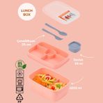 Porsima 3199 Kendinden Kaşık Çatallı Sosluklu Bölmeli Beslenme Çantası - Taşınabilir 2 Katlı Lunch Box - Sefer Tası 1200 ml Somon