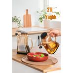 Porsima 3855-1 Şeffaf Borosilikat Cam Zeytinyağ Şişesi - 2li Yağlık ve Sirkelik Seti Siyah 1lt