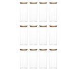 Porsima 4-4 Bambu Vakumlu Kapaklı Yuvarlak Cam 12li Kavanoz Seti Saklama Kabı 2100ml 10x30cm