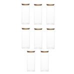 Porsima 4-4 Bambu Vakumlu Kapaklı Yuvarlak Cam 8li Kavanoz Seti Saklama Kabı 2100ml 10x30cm