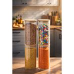 Porsima 417 4lü 1300 ml Bambu Vakumlu Kapaklı Cam Kavanoz Seti Saklama Kabı 10x20cm