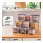 Porsima 433-Gr-3 9 Lu Kare Etiketli Gida Erzak Baharat Saklama Kabi Seti 3X(0.60+1.30+1.90) Lt Gri