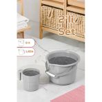 Porsima 4392 2Li Banyo Balkon Temizlik Seti 8L Kulplu Kova 1,65L Maşrapa Banyo Seti Gri