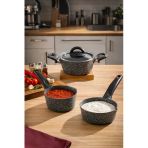 Porsima 4399 4 Parça Kaçerola Sosluk Sütlük Mini Baby Granit Tencere Sahan Seti Gri 14cm