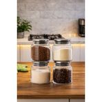 Porsima 4403 Bormio Metal Kapaklı 4lü Cam Kavanoz Seti Vakum Kapaklı Saklama Düzenleme Kabı Seti 650ML - Şeffaf - 4 Adet - 650 ml