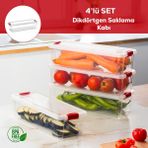 Porsima 456-4 4lü Kilitli Kapaklı Yiyecek Erzak Saklama Kabı Seti - Buzdolabı Düzenleyici Organizeri 3,4lt - Kırmızı - hacim