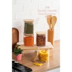 Porsima 5-4 Bambu Vakumlu Kapaklı Kare Borosilikat Cam 4Lü Kavanoz Seti Saklama Kabı 750Ml 7,5X15cm
