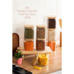 Porsima 5-4 Bambu Vakumlu Kapaklı Kare Borosilikat Cam 8li Kavanoz Seti Saklama Kabı 750ML 7,5X15CM - Antrasit - Şeffaf