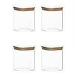 Porsima 5-4 Bambu Vakumlu Kapaklı Kare Borsilikat Cam 4lü Kavanoz Seti Saklama Kabı 750ml 7,5x15cm