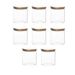 Porsima 5-4 Bambu Vakumlu Kapaklı Kare Borsilikat Cam 8li Kavanoz Seti Saklama Kabı 750ml 7,5x15cm