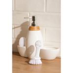 Porsima 5310825 Tezgah Üstü Beyaz Sıvı Sabunluk Fırçalı Süngerli Porselen Sabunluk 700ml 28cm