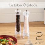 Porsima 5915366 Baharat Öğütücü 2li Set Değirmen Baharat Değirmeni El Değirmeni Tuz Karabiber Öğütücü Baharatlık Şeffaf