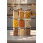 Porsima 6-3 Bambu Vakumlu Kapaklı Kare Borsilikat Cam 9lu Kavanoz Seti Saklama Kabı 1250ml 9,5x15cm