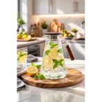 Porsima 6504 Violet Sızdırmaz Kapaklı ve Kulplu Cam Başucu Sürahisi 1800 ml