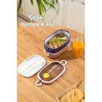 Porsima 66729 Vakumlu Lunch Box İki Katlı Paslanmaz Çelik Kolay Kilitlenir Kendinden Kaşıklı Sefer Tası, Pembe