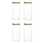 Porsima 7-4 Bambu Vakumlu Kapaklı Kare Borsilikat Cam 4lü Kavanoz Seti Saklama Kabı 1900ML 9,5X27CM