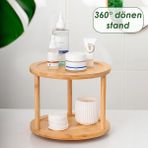 Porsima 76073 Bambu Döner Standlı Sunumluk Makyaj Organizeri Ahşap 2 Katlı Düzenleyici Baharatlık Standı
