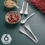 Porsima 7997-1 6'Li Beyaz Porselen Baharat Kasigi - Kahvaltilik Bal Recel Seker Servis Kasigi 13 Cm