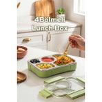 Porsima BL25239 Isı Yalıtımlı Paslanmaz Çelik Sızdırmaz Silikon Kapak 4 Bölmeli Vakumlu Yemek Termosu Beslenme Kutusu Taşınabilir Lunch Box Sefer Tası - Yeşil