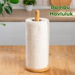 Porsima Bmb-101 Bambu Kağıt Havluluk Yuvarlak Dekoratif Peçetelik Rulo Kağıt Havlu Standı Ahşap Kağıt Havluluk
