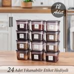 Porsima Çok Amaçlı Etiketli Baharatlık Kahvaltılık Kapaklı Saklama Kabı Antrasit 600 cc 12'li - Siyah Şeffaf