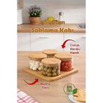 Porsima HF009006 Yuvarlak 4lü Hava Geçirmez Bambu Standlı Cam Kahvaltılık Seti Bambu Kapaklı Saklama Kabı 250ml