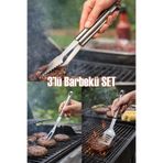 Porsima KJ-1007 3 Parça Paslanmaz Çelik Maşa-Spatula-Çatal Barbekü Seti