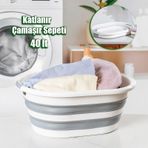 Porsima La-550 40lt Katlanabilir Silikon Çamaşır Sepeti Akordi... Beyaz - Gri