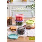Porsima Lapis 4Lü Hava Geçirmez Cam Kavanoz Kahvaltılık Seti Renkli Kapaklı Saklama Kabı 400Ml