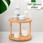 Porsima M9263-35 360° Doner Standli Bambu Sunumluk Organizer-2 Katli Baharatlik Duzenleyici Stand