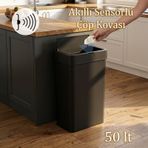Porsima Me-05-1 Hareket Sensörlü Sessiz Kapatma Çöp Kutusu Banyo Mutfak Çöp Kovası Kapaklı Banyo Çöp Kovası 2 Adet Aa Pil Siyah 50Lt