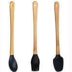 Porsima Mıen Siyah 23 cm 3 Parça Mini Silikon Kaşık Spatula Fırça Yanmaz Yapışmaz Hazırlık Seti