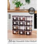 Porsima Org-430 12li Etiketli Kare Baharatlık Bakliyat Erzak Saklama Kabı Seti Siyah 600 ml