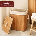 Porsima Pbt-053 Kapaklı Kirli Çamaşır Sepeti Dikdörtgen - Bambu Kirli Çamaşır Sepeti Bambu