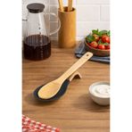 Porsima PBT-718-1 Bambu Saplı Silikon Kirli Kepçe Kaşıklık Altlığı Kepçe ve Kaşık Nihalesi Antrasit