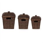 Porsima Pbt-919-1 3lü Hasır Sepet Kapaklı Bambu Sepet seti Dekoratif Banyo Mutfak Düzenleyici Patates Soğan Sepeti Organizeri