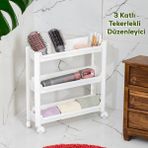 Porsima Rafty-65-1 Tekerlekli 3 Katlı Mutfak Düzenleyici - 46,5 x 14,5 x 48 cm Hareketli Raf - Beyaz