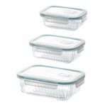 Porsima Sd-12-Fgy Kilitli Sızdırmaz Kapaklı Hava Tahliye Contalı Çok Amaçlı Cam 3Lü Erzak Yiyecek Saklama Kabı Seti - 1030-620-330Ml
