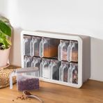 Porsima Simple 1167 Random 12'Li Standlı Kendinden Yapışkanlı Kaşıklı Kapaklı Baharatlık Saklama Kabı Seti - Cappuccino Beyaz