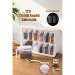 Porsima Simple Random 12'Li Standlı Kendinden Yapışkanlı Kaşıklı Kapaklı Baharatlık Saklama Kabı Seti - Beyaz