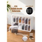 Porsima Simple Random 12'li Standlı,Yapışkanlı,Kaşıklı Kapaklı Baharatlık Saklama Kabı Seti-Beyaz Beyaz 1168