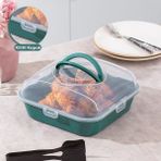 Porsima Soft Yeşil Pasta Kek Börek Saklama Kabı - Plastik Pasta Börek Taşıma Çantası - Kilitli Kek Fanusu