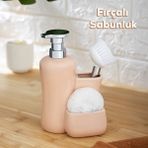 Porsima Tezgah Üstü Fırçalı Süngerli Mutfak Banyo Porselen Sıvı Sabunluk Takımı Seti Pudra 550 ml